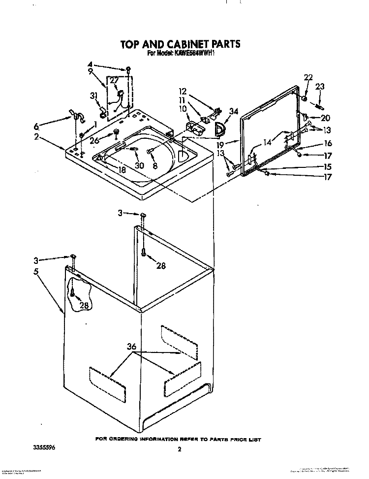 TOP AND CABINET, LIT/OPTIONAL Diagram and Parts List for KAWE564WAL1  KitchenAid Washer