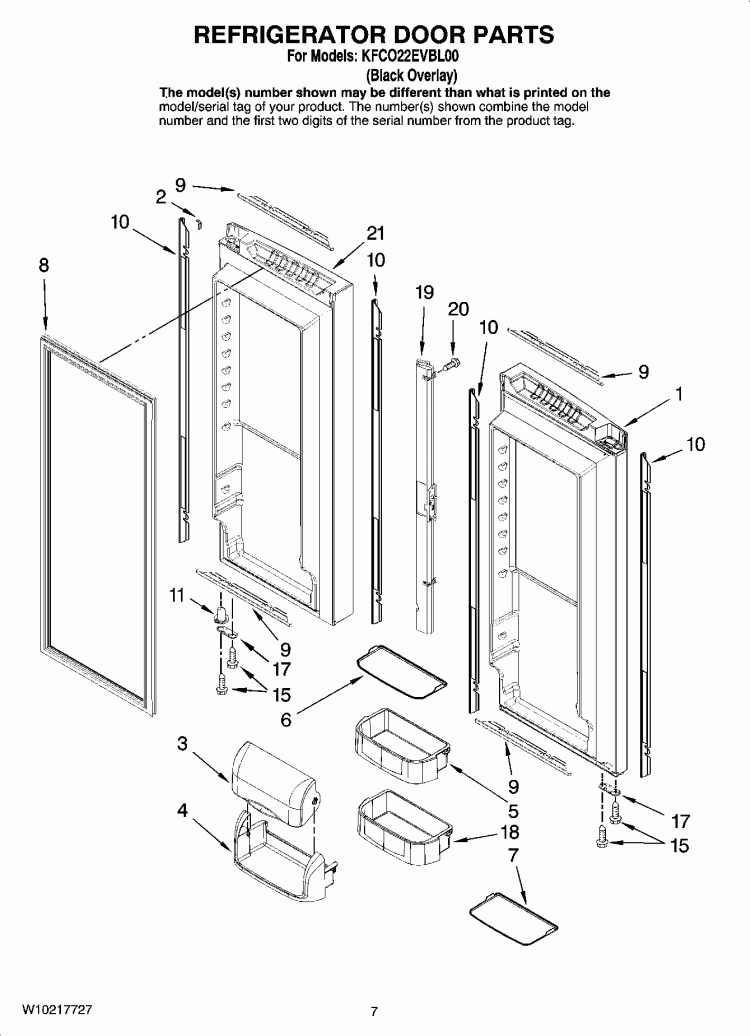 REFRIGERATOR DOOR PARTS Diagram and Parts List for KFCO22EVBL00  KitchenAid Refrigerator
