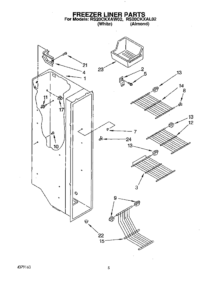 FREEZER LINER Diagram and Parts List for RS20CKXAL02  Roper Refrigerator