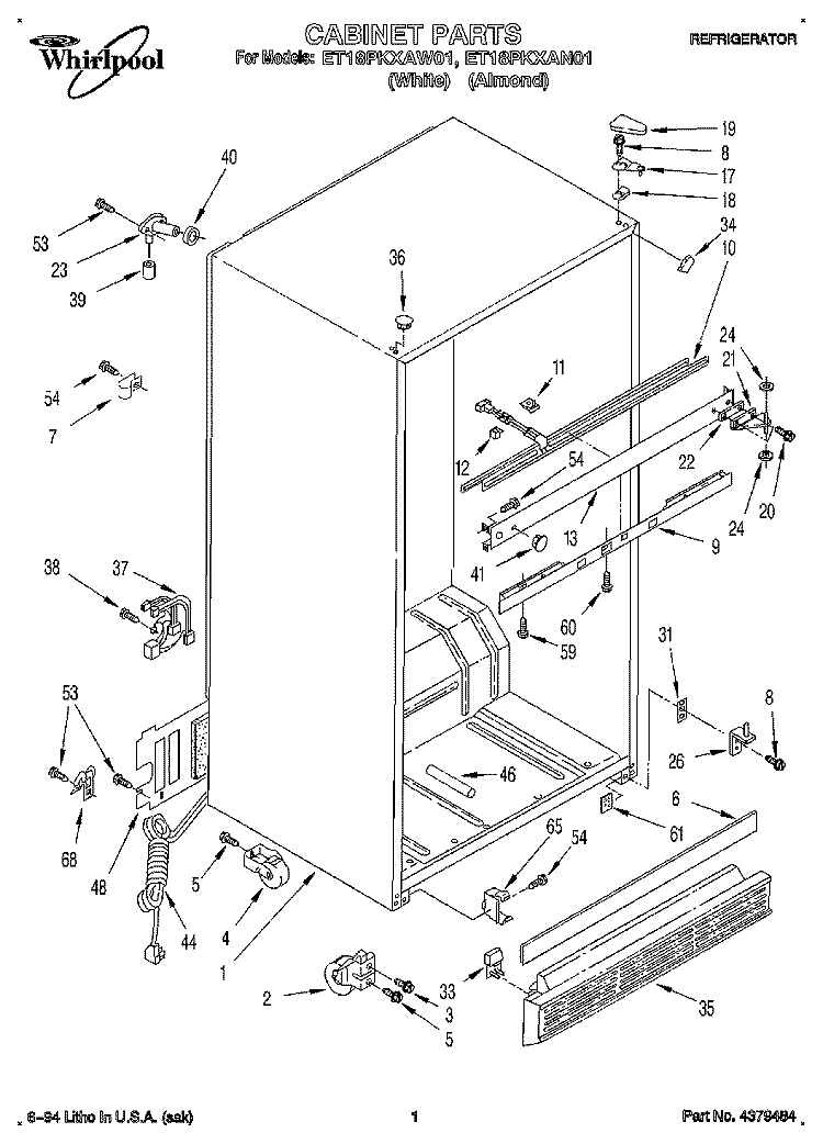 CABINET Diagram and Parts List for ET18PKXAN01  Whirlpool Refrigerator