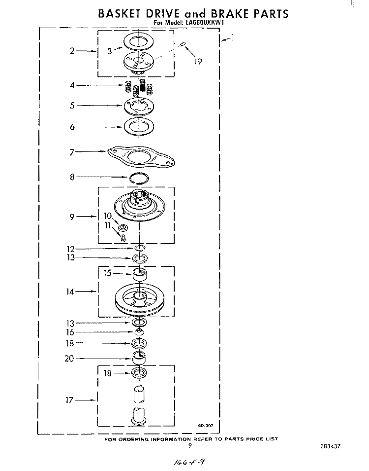 BASKET DRIVE AND BRAKE Diagram and Parts List for LA6800XKW1  Whirlpool Washer