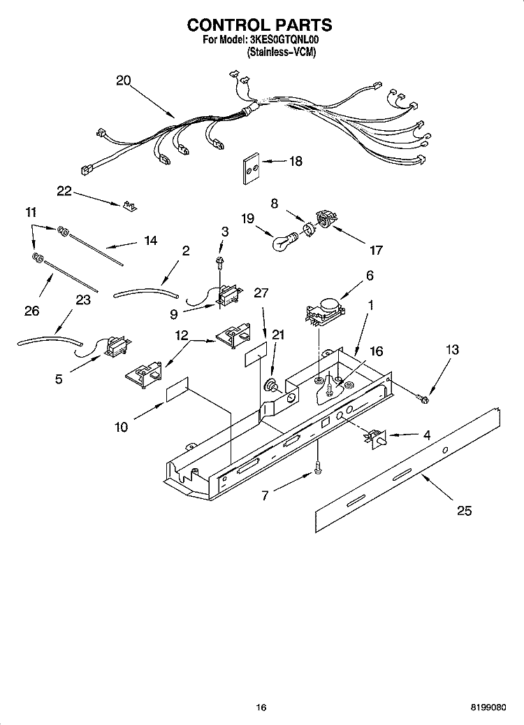 CONTROL PARTS Diagram and Parts List for 3KES0GTQNL00  Whirlpool Refrigerator