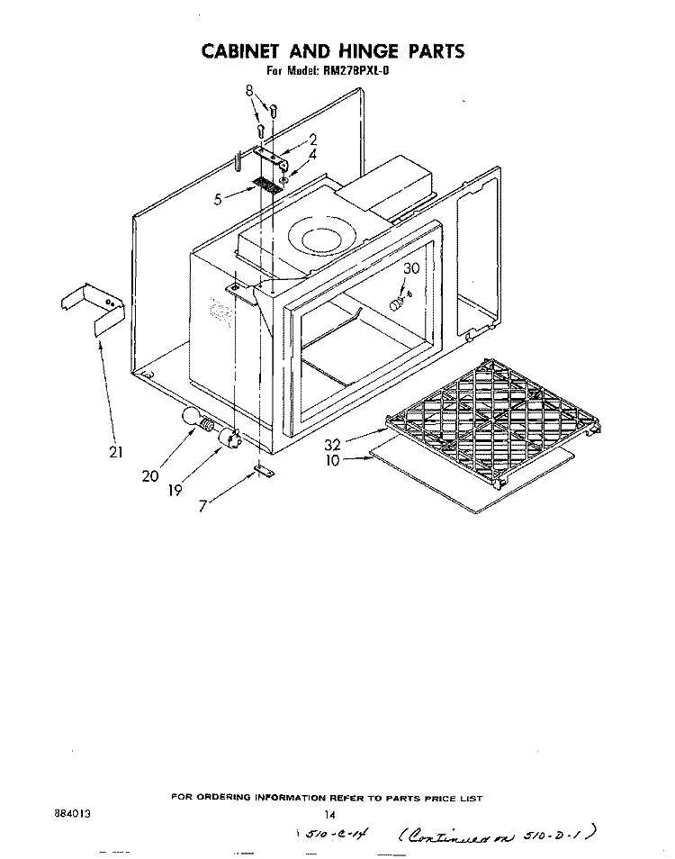 CABINET AND HINGE Diagram and Parts List for RM278PXL0  Whirlpool Microwave Oven Combo