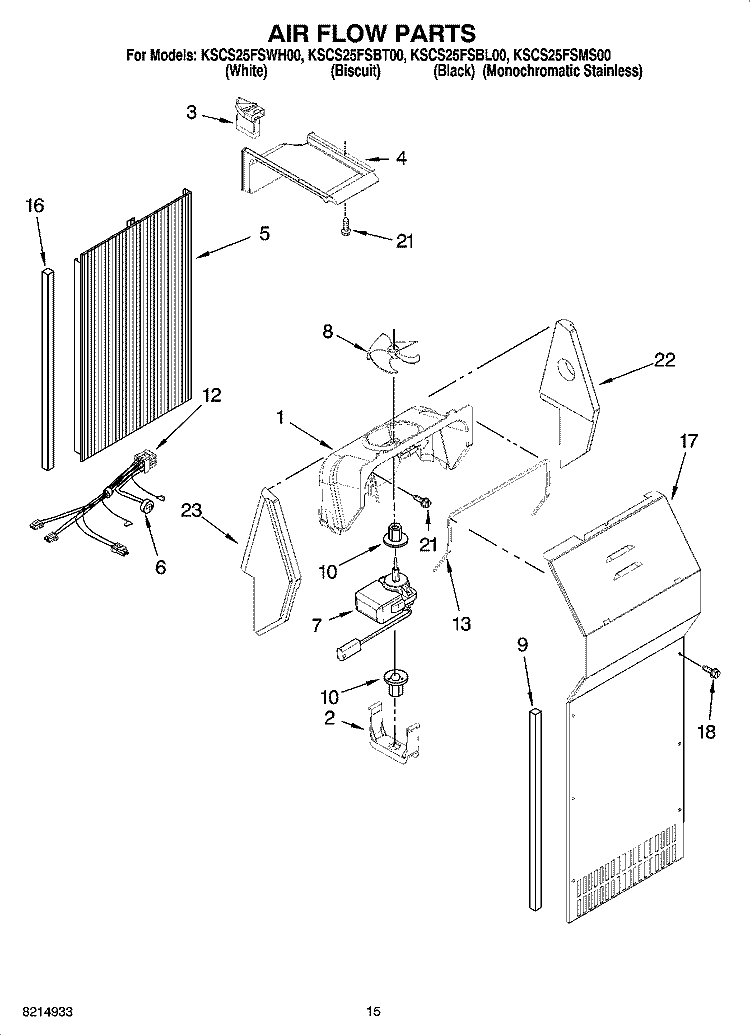 AIR FLOW PARTS Diagram and Parts List for KSCS25FSBL00  KitchenAid Refrigerator