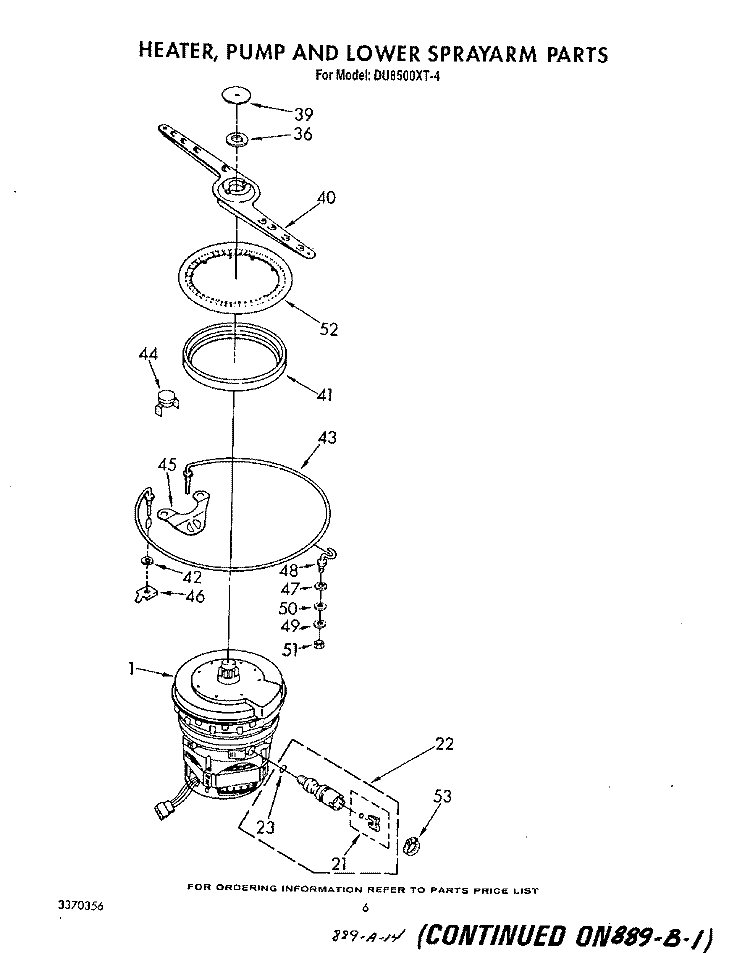HEATER, PUMP, AND LOWER SPRAY ARM Diagram and Parts List for DU8500XT4  Whirlpool Dishwasher