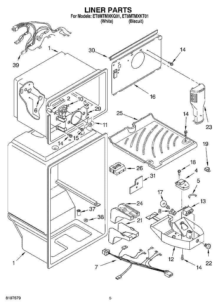 LINER Diagram and Parts List for ET8MTMXKQ01  Whirlpool Refrigerator