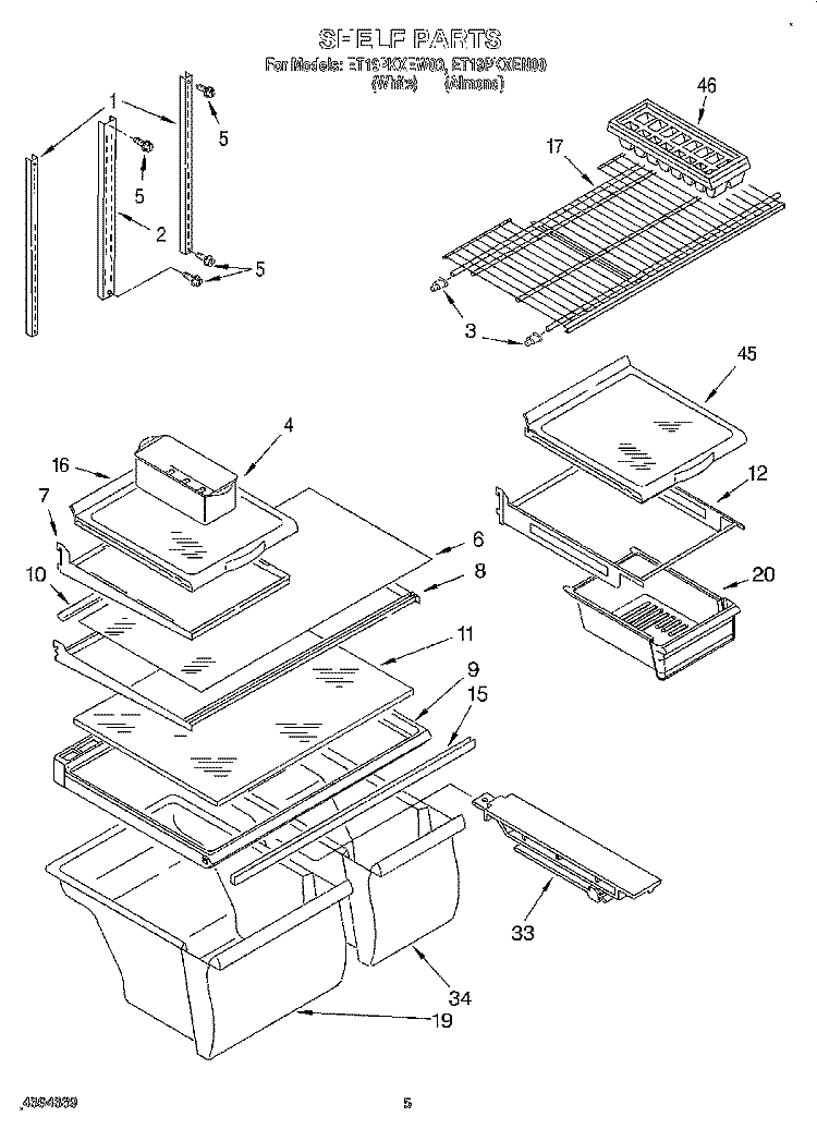 SHELF Diagram and Parts List for ET19PKXEN00  Whirlpool Refrigerator