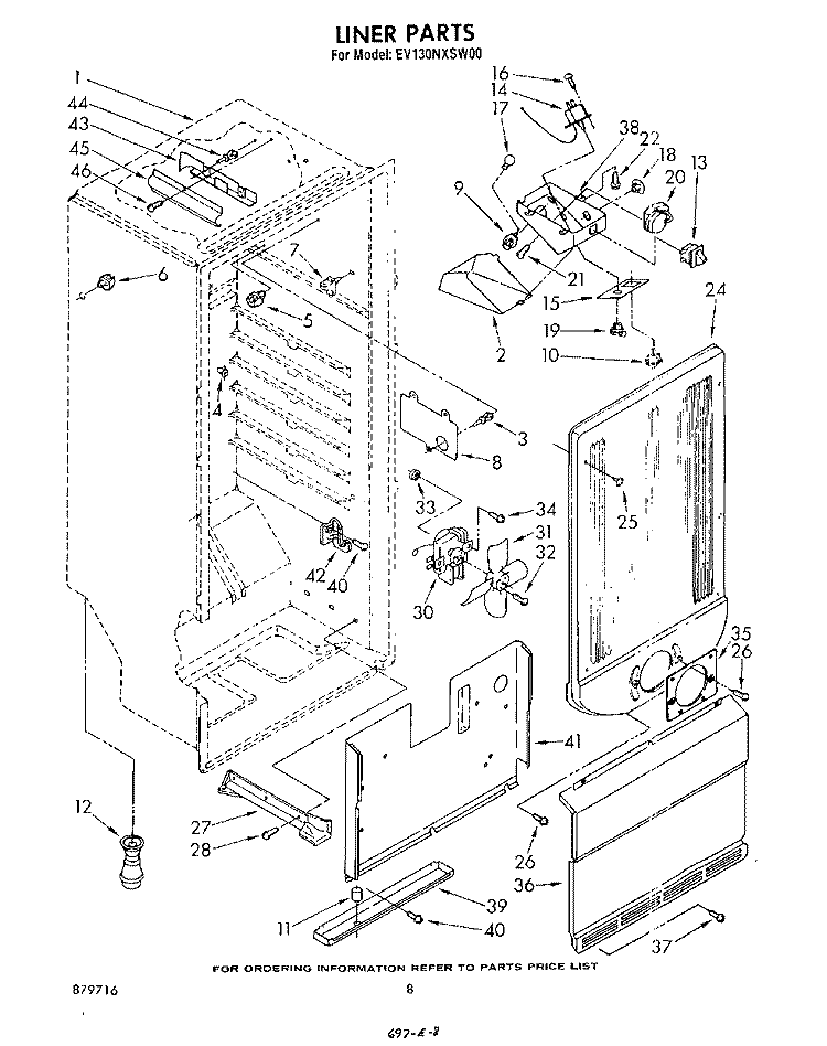 LINER Diagram and Parts List for EV130NXSW00  Whirlpool Freezer