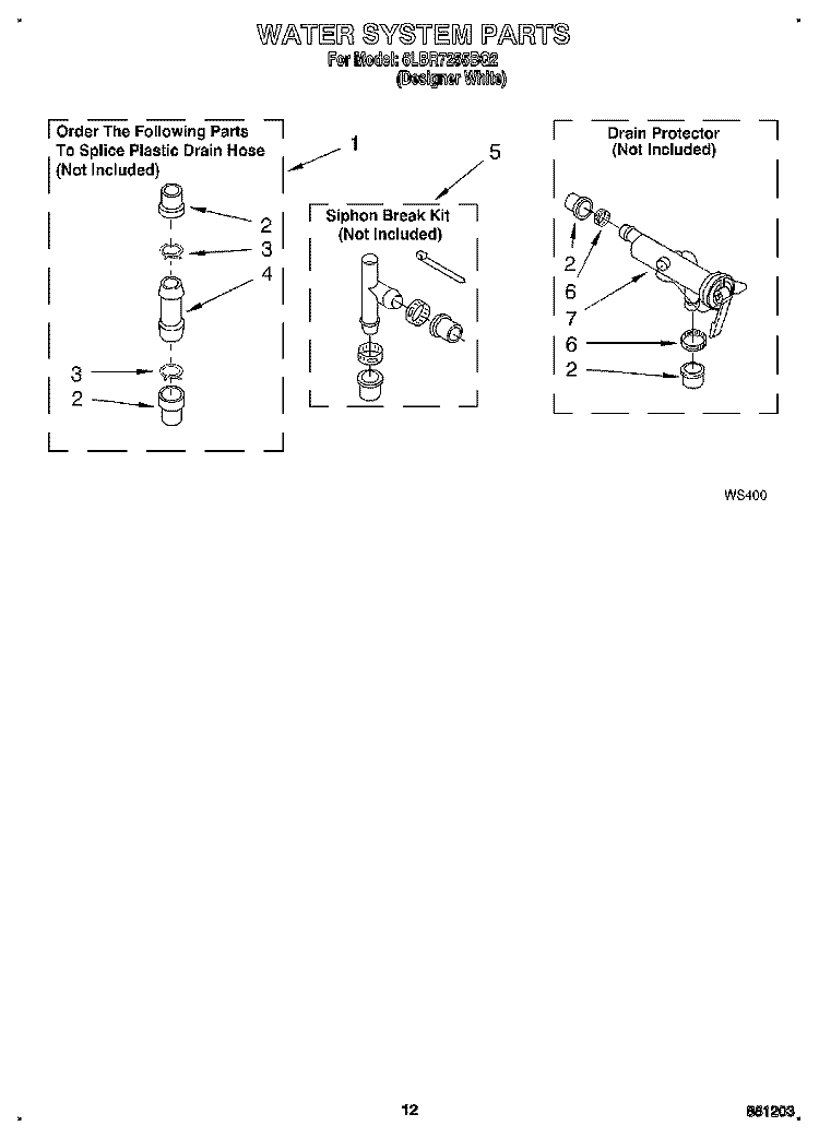 WATER SYSTEM Diagram and Parts List for 6LBR7255BQ2  Whirlpool Washer