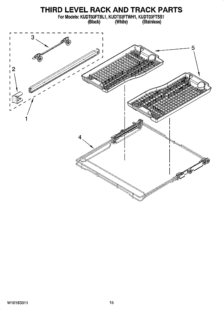 THIRD LEVEL RACK AND TRACK PARTS Diagram and Parts List for KUDT03FTBL1  KitchenAid Dishwasher
