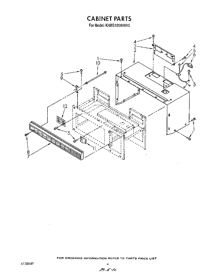CABINET Diagram and Parts List for KHMS105WWH0  KitchenAid Microwave