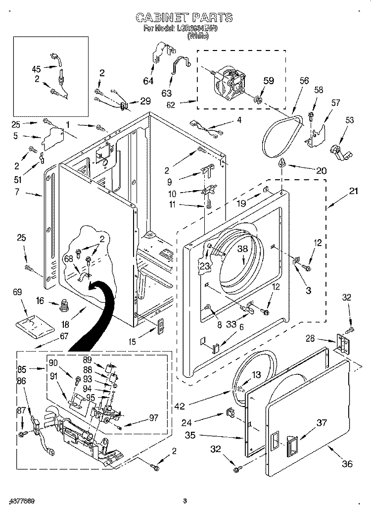 CABINET Diagram and Parts List for LGR3634EW0  Whirlpool Dryer