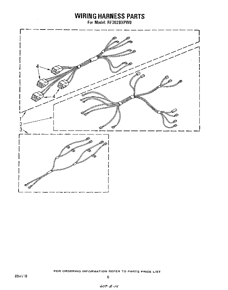 WIRING HARNESS Diagram and Parts List for RF302BXPW0  Whirlpool Range