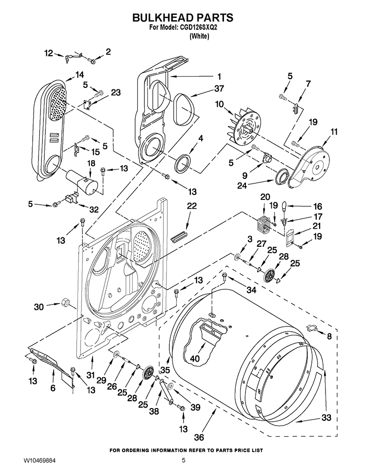 BULKHEAD PARTS Diagram and Parts List for CGD126SXQ2  Whirlpool Dryer