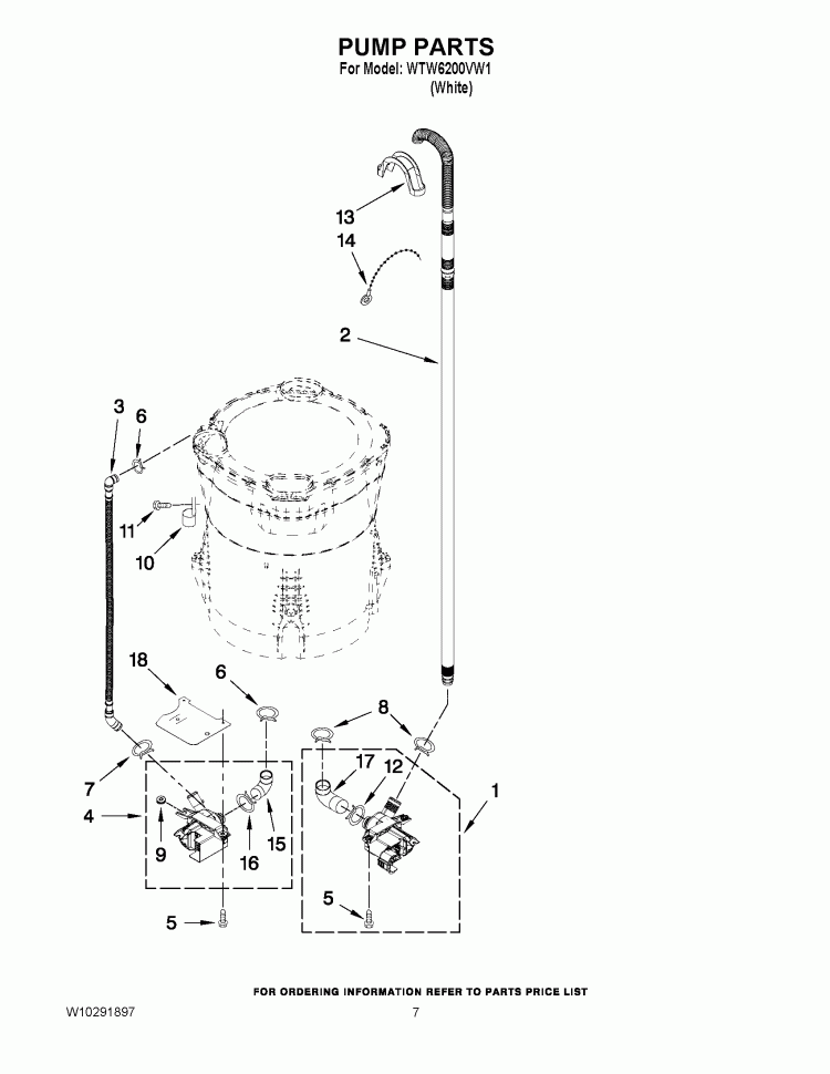 PUMP PARTS Diagram and Parts List for WTW6200VW1  Whirlpool Washer