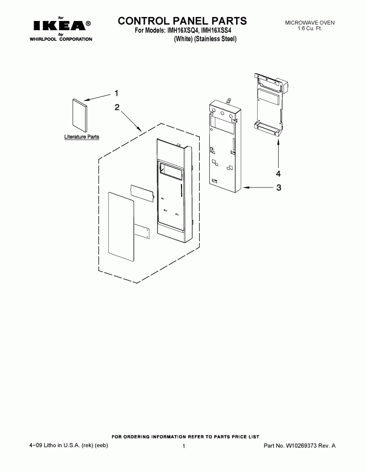 CONTROL PANEL PARTS Diagram and Parts List for IMH16XSQ4  Whirlpool Microwave