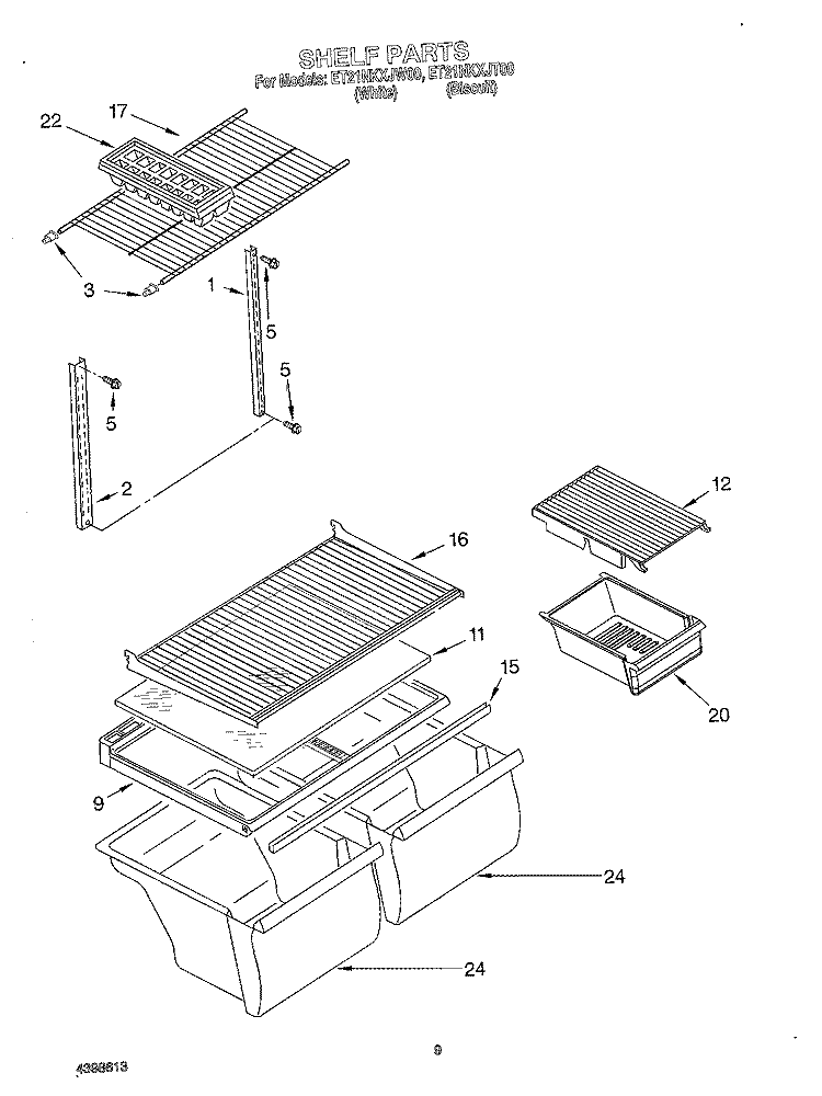SHELF, OPTIONAL Diagram and Parts List for ET21NKXJT00  Whirlpool Refrigerator