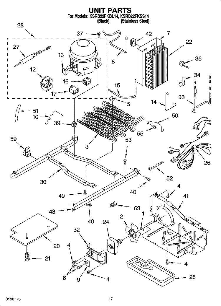UNIT PARTS Diagram and Parts List for KSRB22FKSS14  KitchenAid Refrigerator
