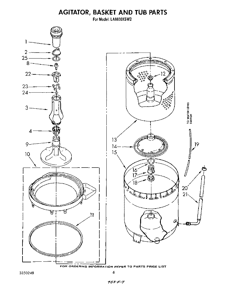 AGITATOR, BASKET AND TUB Diagram and Parts List for LA8800XSW2  Whirlpool Washer