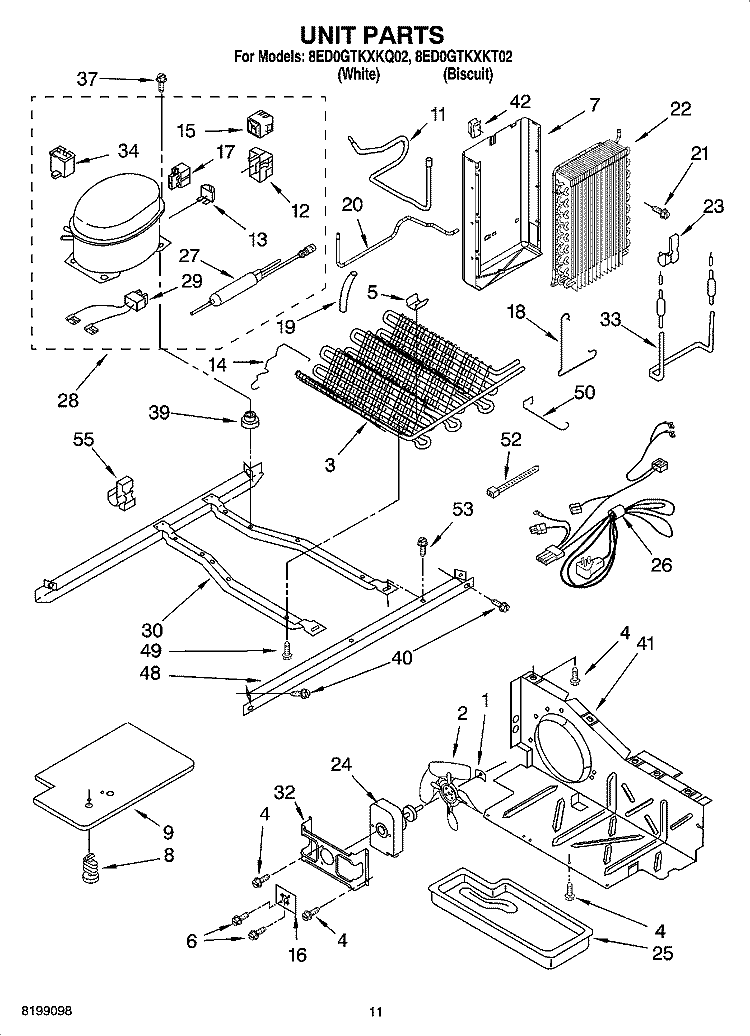 UNIT PARTS Diagram and Parts List for 8ED0GTKXKQ02  Whirlpool Refrigerator