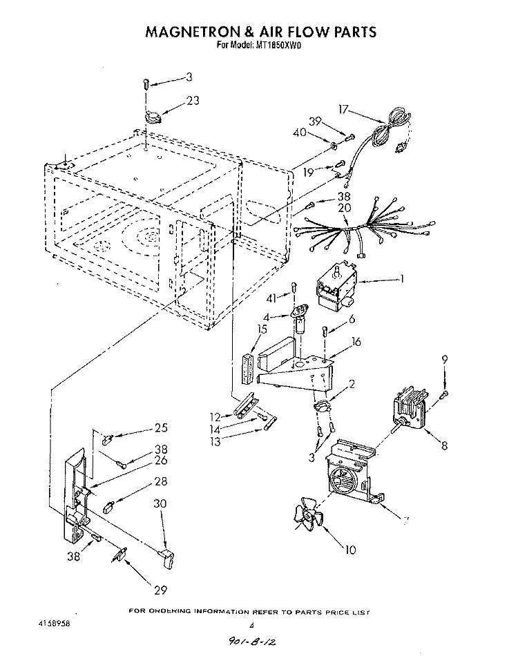MAGNETRON AND AIR FLOW , LIT/OPTIONAL Diagram and Parts List for MT1850XW0  Whirlpool Microwave