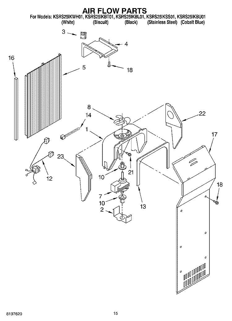 AIR FLOW Diagram and Parts List for KSRS25IKBL01  KitchenAid Refrigerator