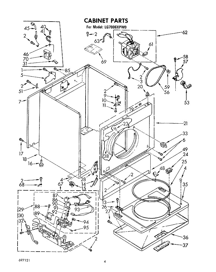 CABINET Diagram and Parts List for LG7006XPW0  Whirlpool Dryer