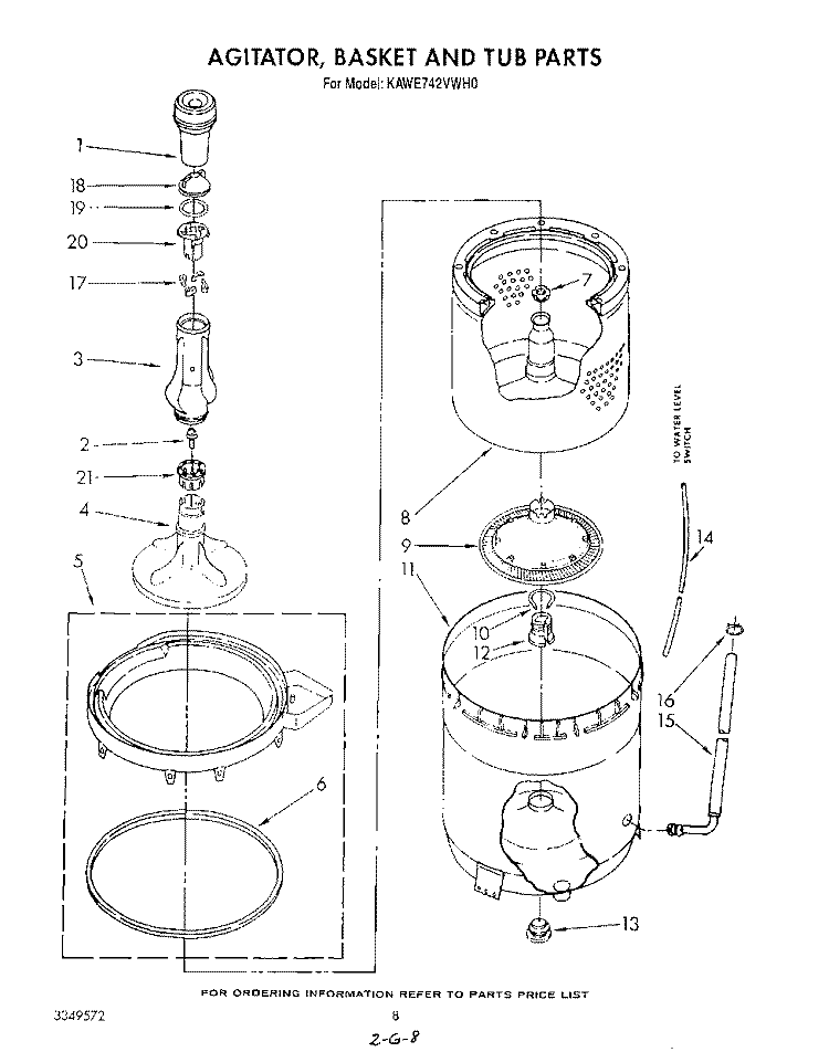 AGITATOR, BASKET AND TUB Diagram and Parts List for KAWE742VWH0  KitchenAid Washer