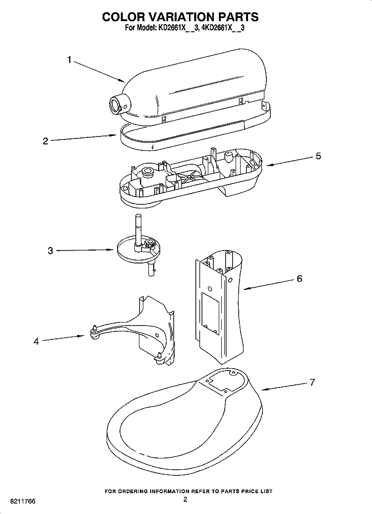 COLOR VARIATION PARTS Diagram and Parts List for 4KD2661XMC3  KitchenAid Mixer