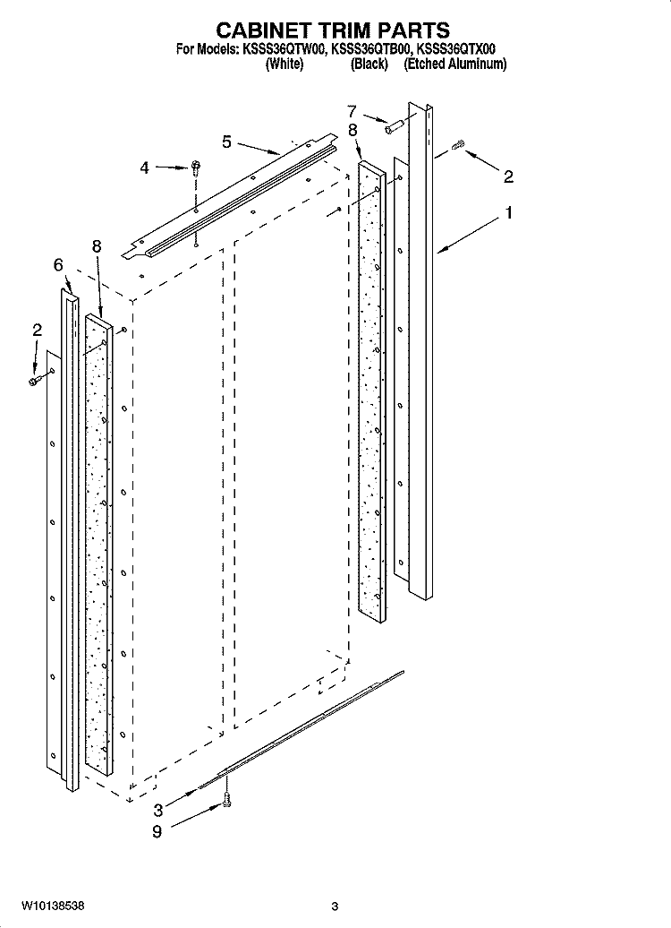 CABINET TRIM PARTS Diagram and Parts List for KSSS36QTB00  KitchenAid Refrigerator