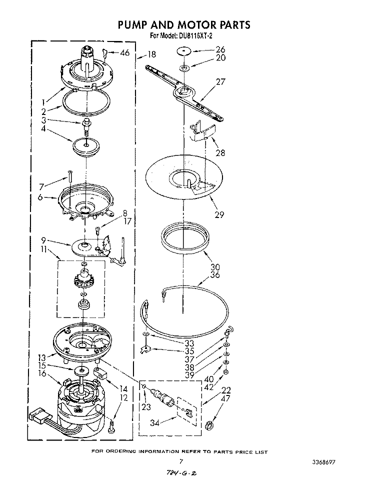 PUMP AND MOTOR Diagram and Parts List for DU8116XT2  Whirlpool Dishwasher