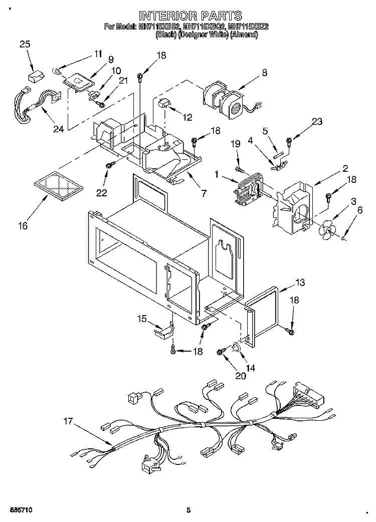 INTERIOR Diagram and Parts List for MH7115XBQ2  Whirlpool Microwave