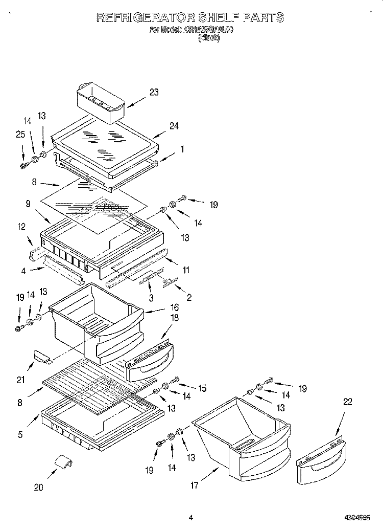 REFRIGERATOR SHELF Diagram and Parts List for KSRB25QFBL00  KitchenAid Refrigerator
