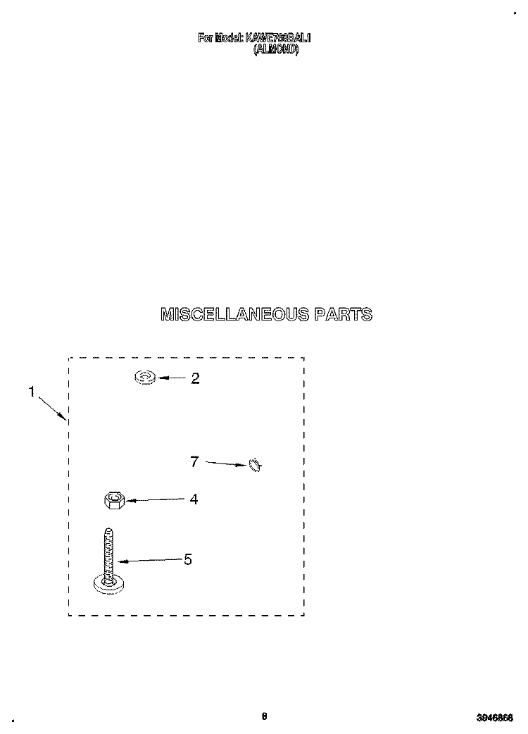 MISCELLANEOUS Diagram and Parts List for KAWE768BAL1  KitchenAid Washer