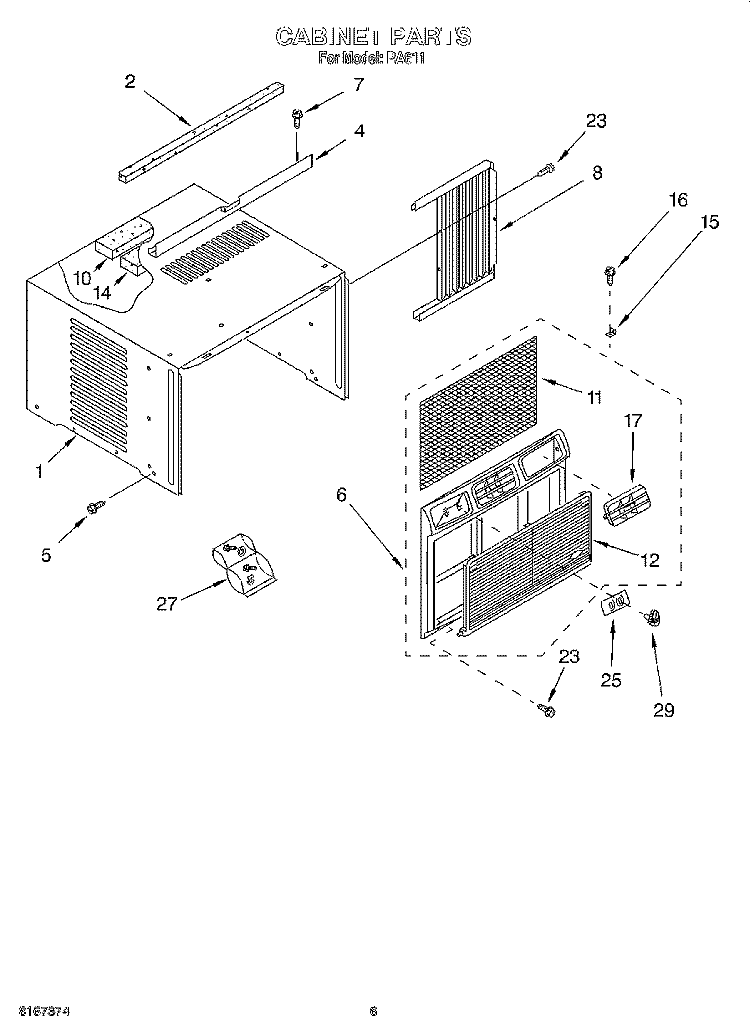 CABINET Diagram and Parts List for RA611  Whirlpool Air Conditioner