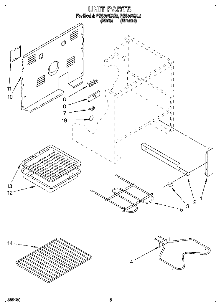 UNIT Diagram and Parts List for FES364BL2  Roper Range