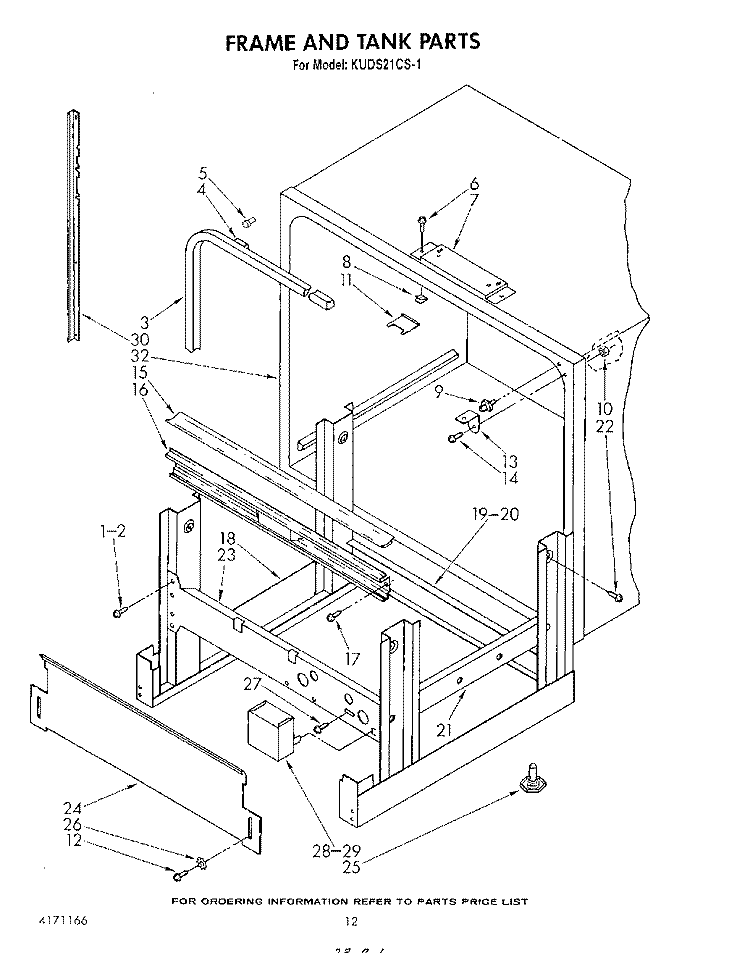 FRAME AND TANK Diagram and Parts List for KUDC21CS1  KitchenAid Dishwasher