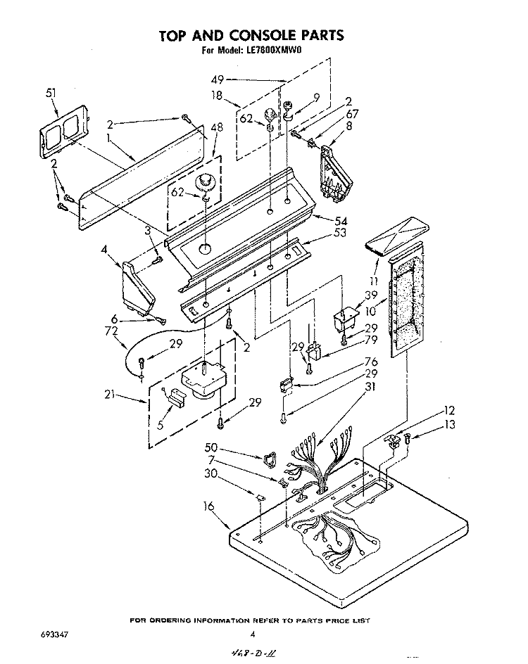 SECTION Diagram and Parts List for LE7800XMW0  Whirlpool Dryer