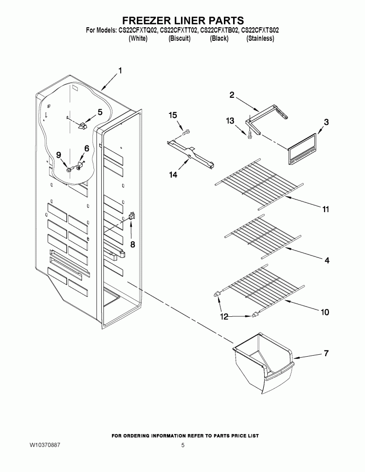 FREEZER LINER PARTS Diagram and Parts List for CS22CFXTS02  Crosley Refrigerator
