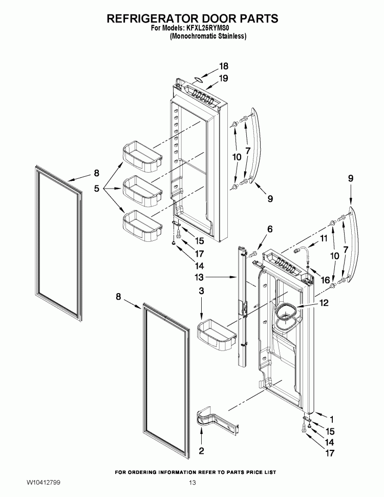REFRIGERATOR DOOR PARTS Diagram and Parts List for KFXL25RYMS0  KitchenAid Refrigerator