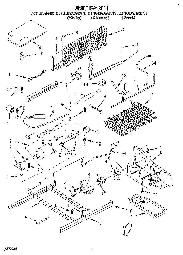 UNIT Diagram and Parts List for ET18DKXAB11  Whirlpool Refrigerator