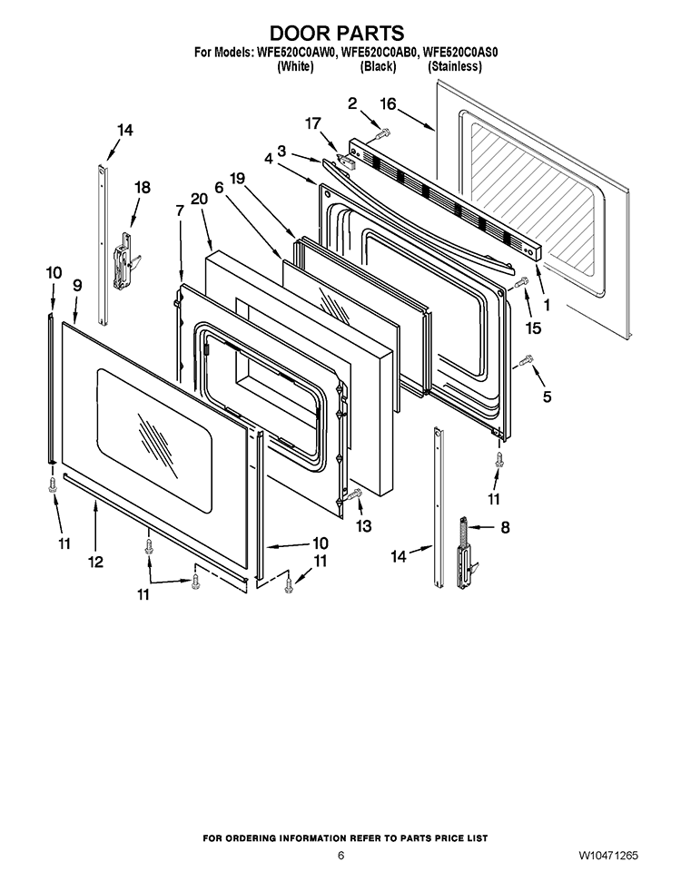 DOOR PARTS Diagram and Parts List for WFE520C0AS0  Whirlpool Range