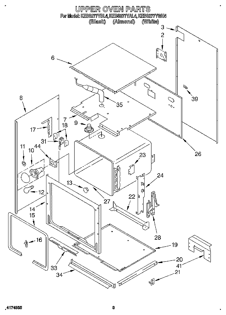 UPPER OVEN Diagram and Parts List for KEBS277YBL4  KitchenAid Wall Oven