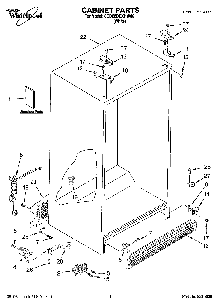 CABINET PARTS Diagram and Parts List for 6GD22DCXHW06  Whirlpool Refrigerator