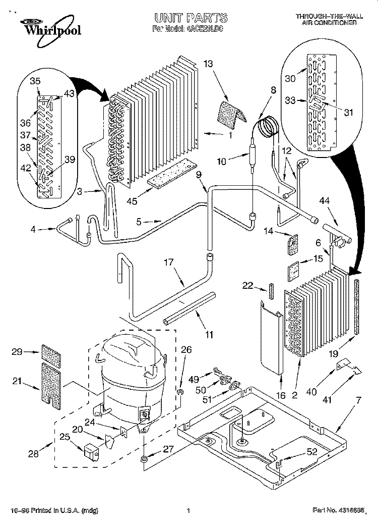 UNIT, LITERATURE Diagram and Parts List for 4ACE23LD0  Whirlpool Air Conditioner