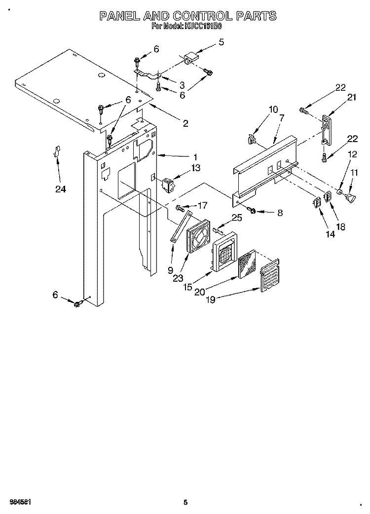 PANEL AND CONTROL Diagram and Parts List for KUCC151B0  KitchenAid Trash Compactor