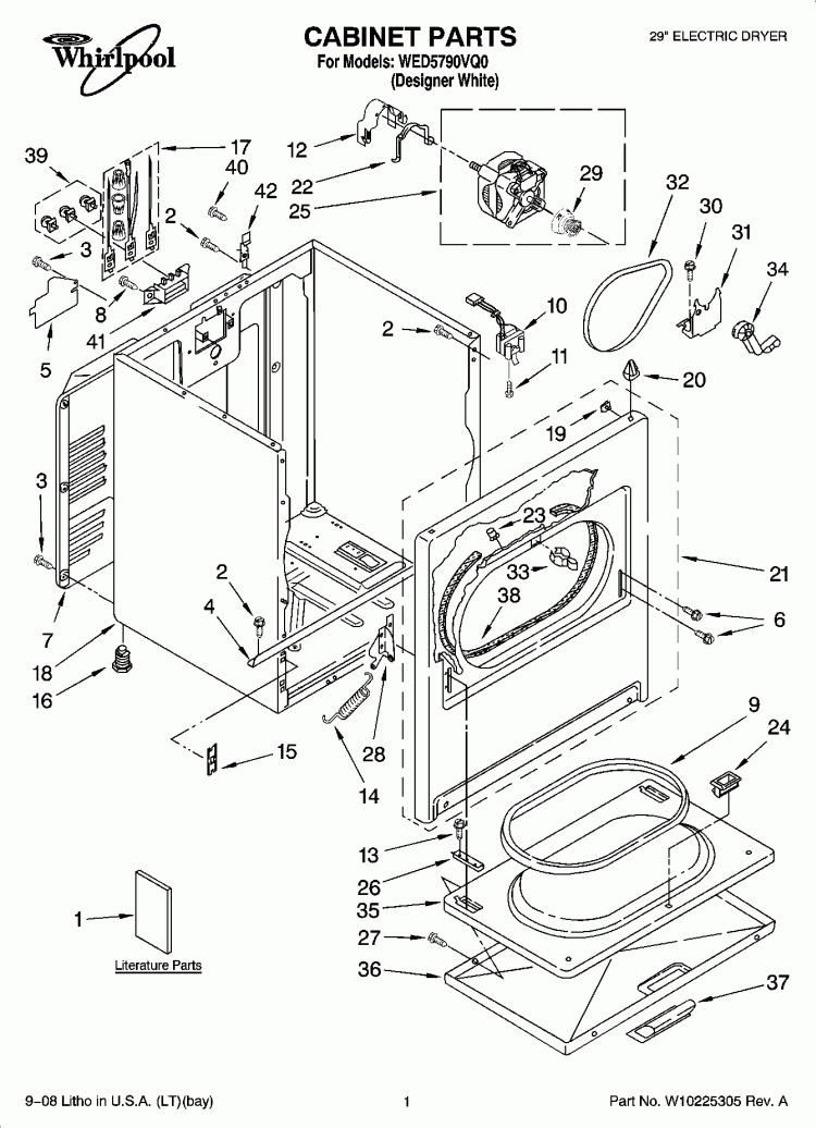 CABINET PARTS Diagram and Parts List for WED5790VQ0  Whirlpool Dryer
