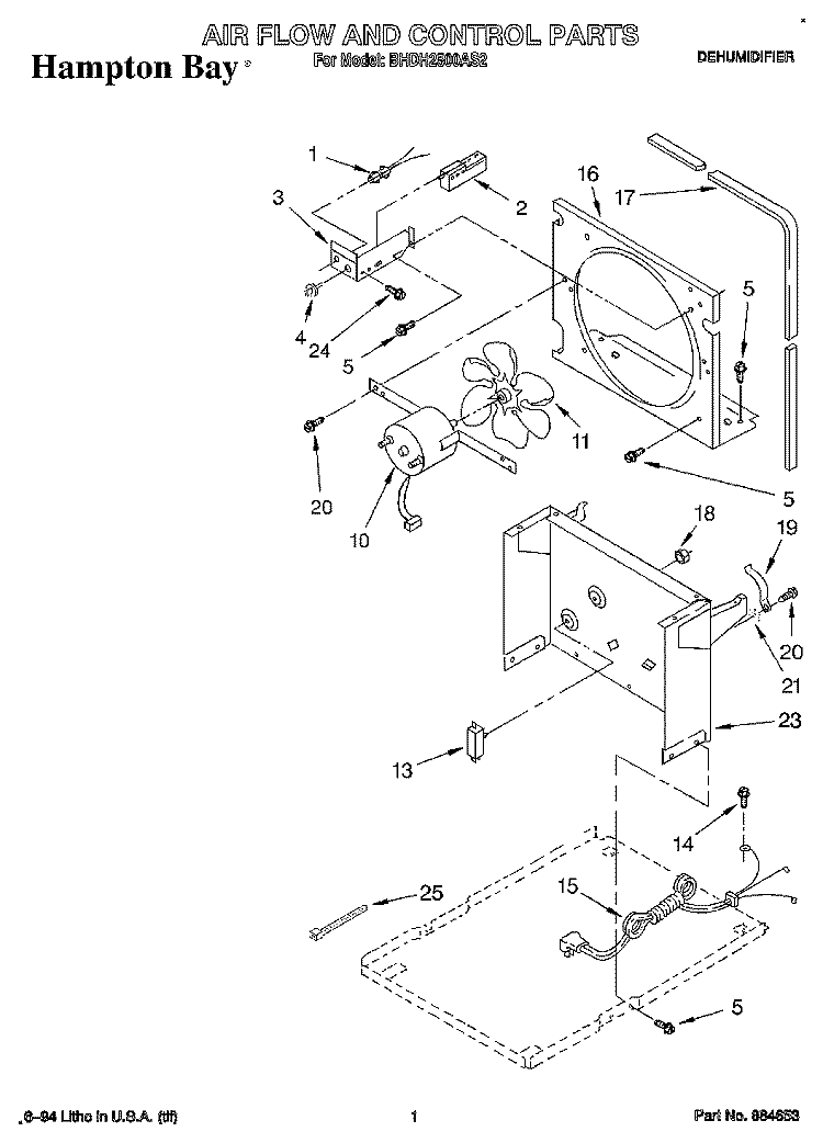 SECTION Diagram and Parts List for BHDH2500AS2  Whirlpool Dehumidifier