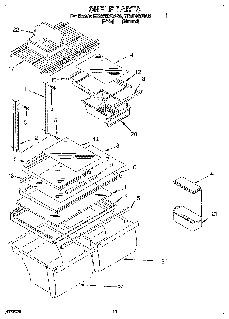 SHELF, LIT/OPTIONAL Diagram and Parts List for ET20PMXDW02  Whirlpool Refrigerator
