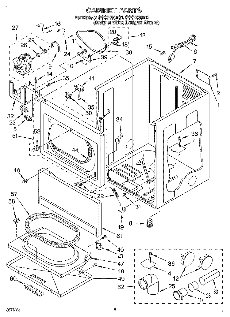 CABINET Diagram and Parts List for GGC9858EQ1  Whirlpool Dryer